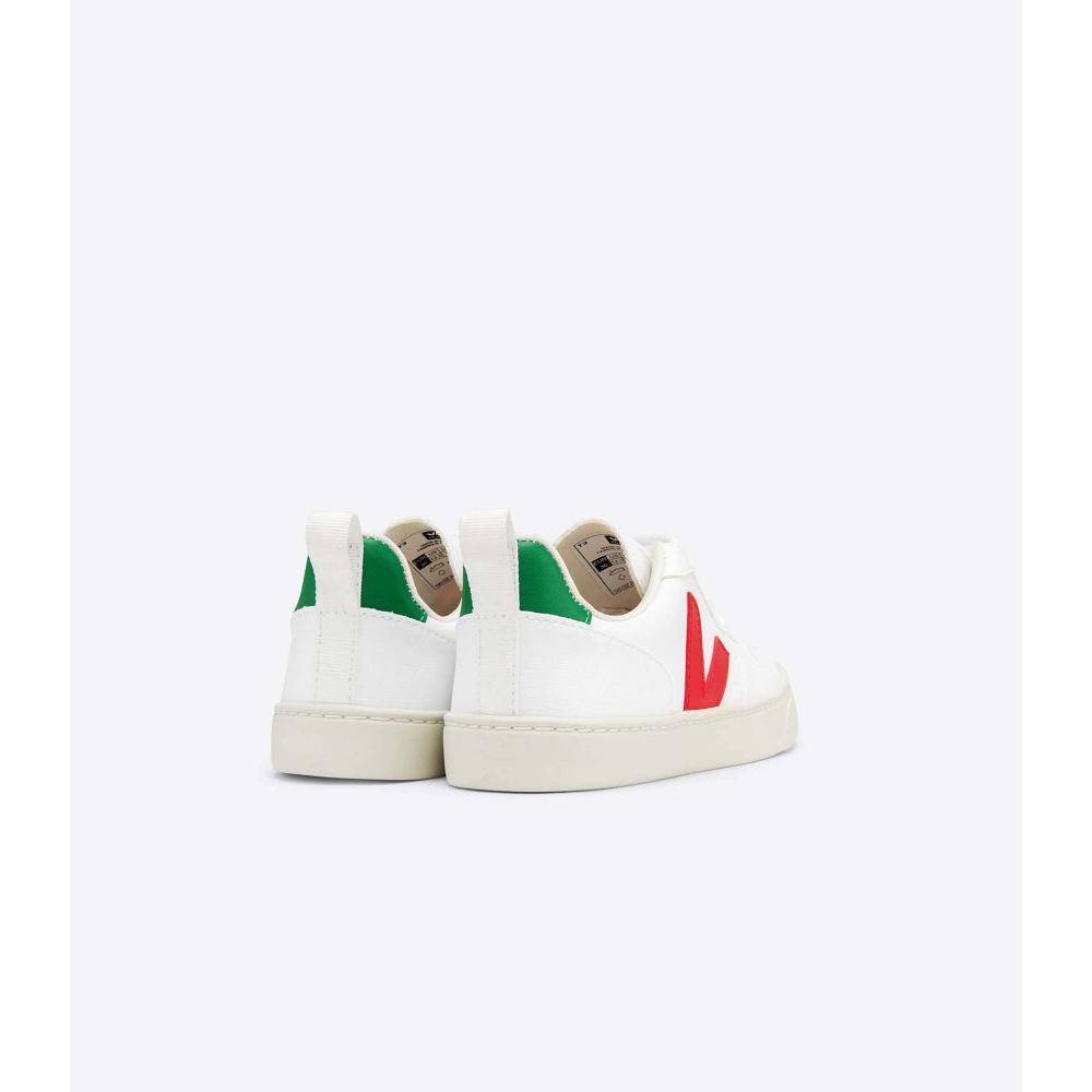 Veja V-10 LACES CWL Tenisky Detske White/Green/Red | SK 865YXF